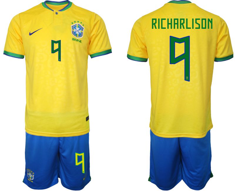 Men 2022 World Cup National Team Brazil home yellow #9 Soccer Jerseys